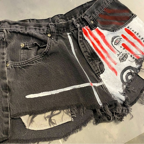 Vintage Wrangler Jean Shorts Custom Painted Distressed 34 - Picture 1 of 7